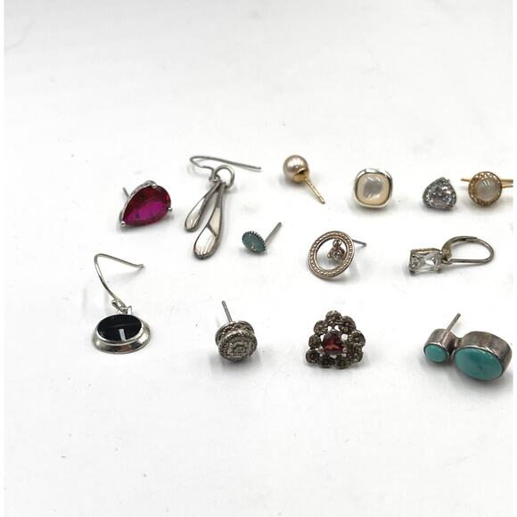 Sterling Silver Lot‎ Single Signed Semi Precious Stones Scrap Earrings 26.6g - Picture 3 of 7